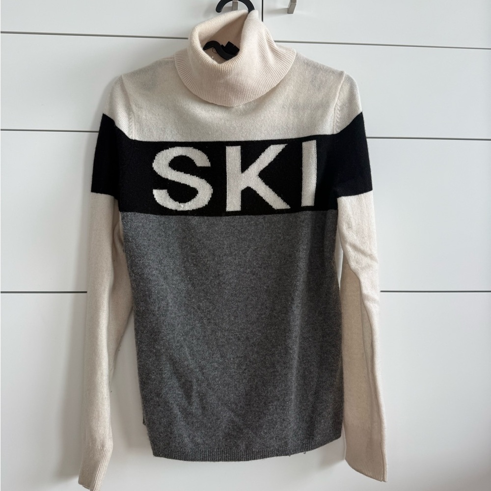 360 Cashmere Cream, Black & Gray 'SKI' Turtleneck Sweater S